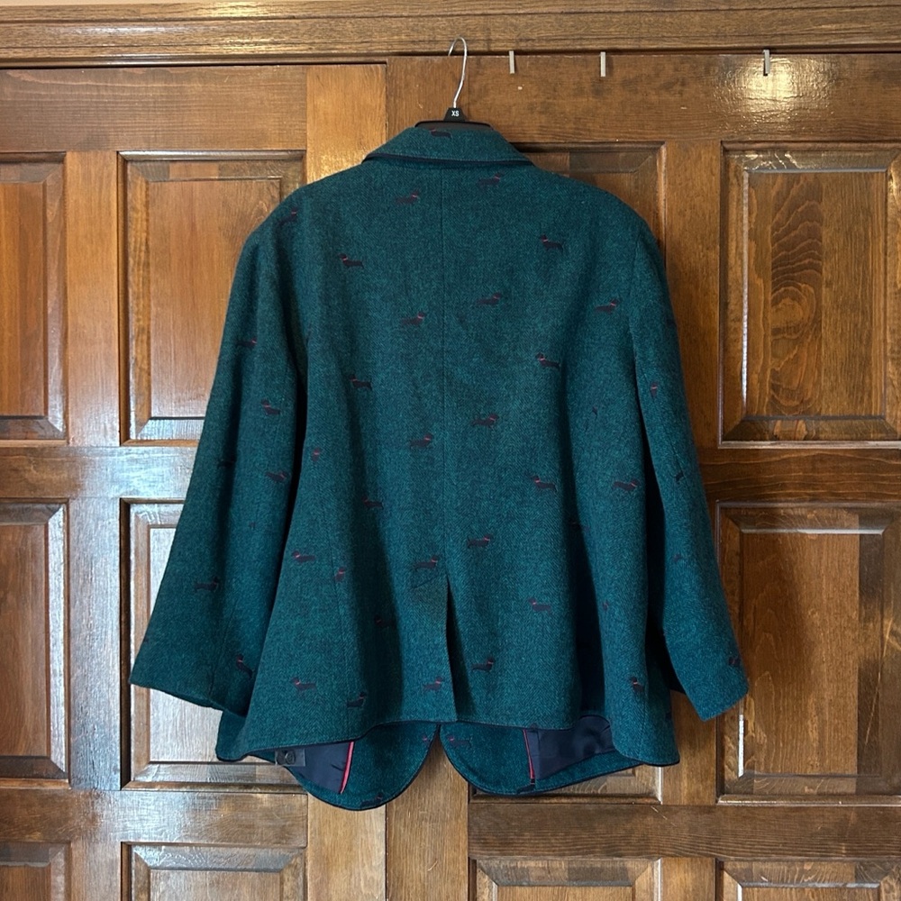 Talbots Aberdeen Dachshund Wool Tweed Green Dog‎ Print Blazer Jacket Preppy 24W - Picture 3 of 9